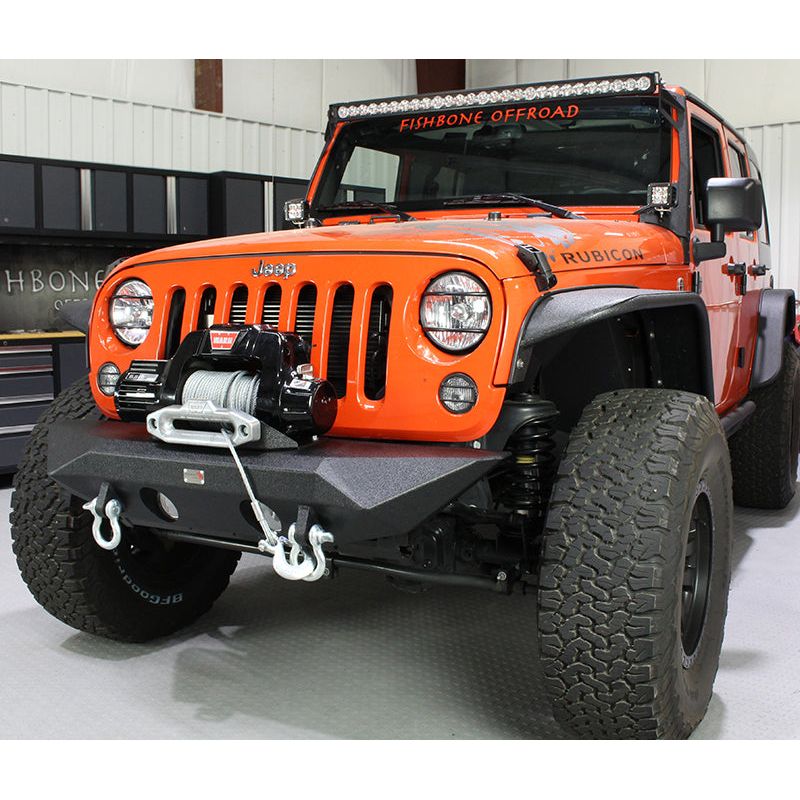FISHBONE OFFROAD | 07-17 Jk Front Stubby Bumper W/Winch Mount Oe Fog Lights Black Powder Coated | FB22045