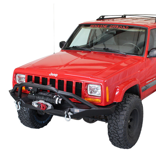 FISHBONE OFFROAD | 84-01 Cherokee Bullhead Front Winch Bumper W/Grille Guard Recessed Mount Steel Black Powder Coat | FB22060