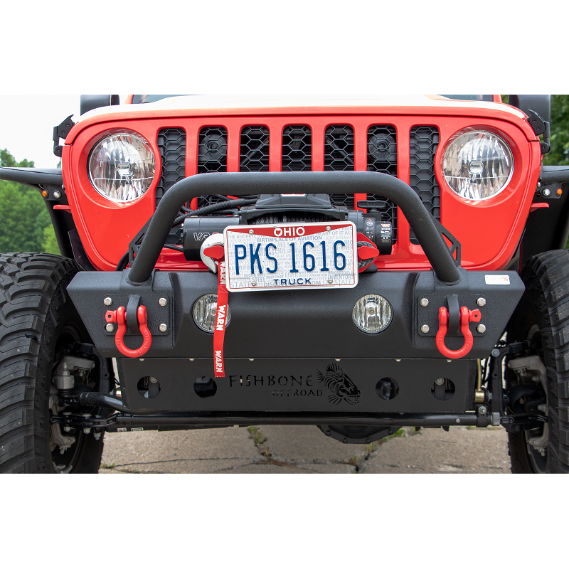 FISHBONE OFFROAD | 18-C Wrangler/20-C Gladiator Front Stubby Wicnch Bumper Black Textured Powder Coat Steel | FB22178