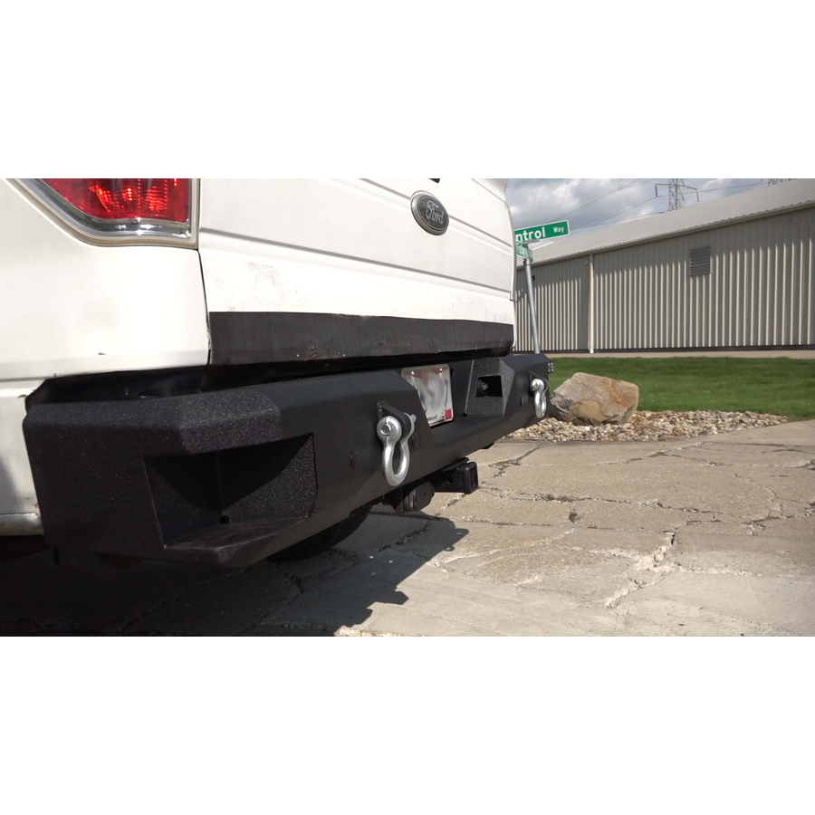 FISHBONE OFFROAD | 09-14 F150 Bolt On Rear Step Bumper 2-Stage Black Powder Coated Plate Steel | FB22356