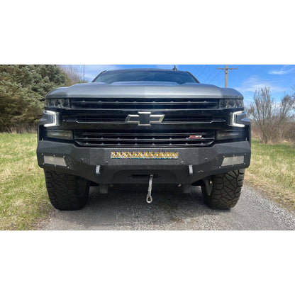 FISHBONE OFFROAD | 19-21 Silverado 1500 Rockfish Winch Bumper 2-Stage Black Textured Powder Coat 1/8In Steel | FB22389