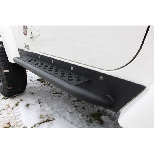 FISHBONE OFFROAD | 97-06 Wrangler Rock Slider With Tube Step Black Textured Powder Coat 3/16In Steel | FB23028