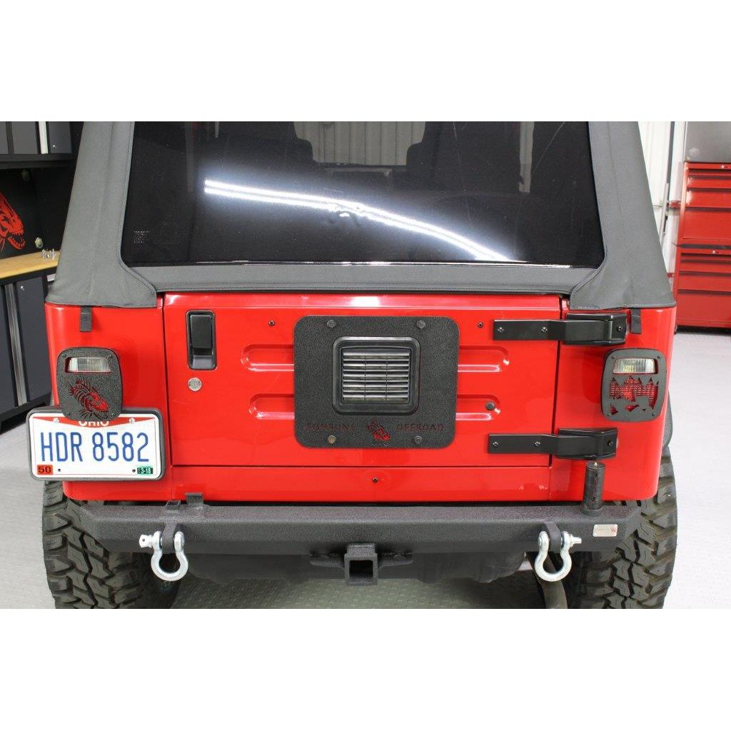 FISHBONE OFFROAD | 97-06 Wrangler Back Side Tailgate Plate Black Textured Powder Coat Aluminum | FB31058