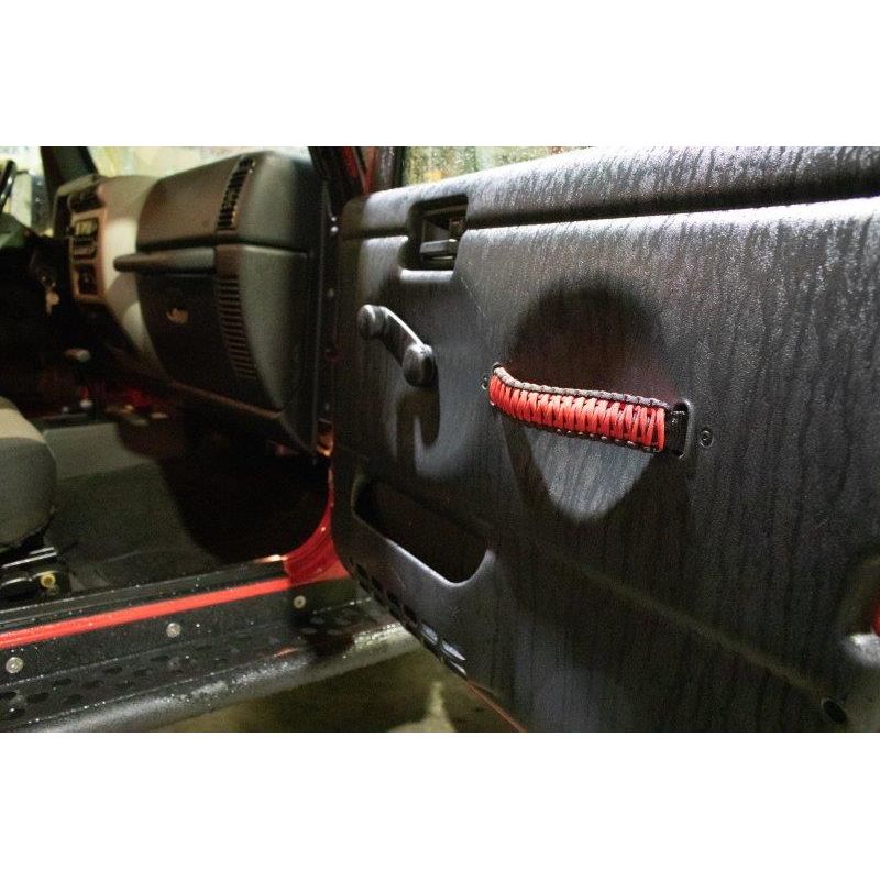 FISHBONE OFFROAD | 97-06 Wrangler Hd 550Lb Red Paracord Door Handles Black Nylon Webbing | FB55286