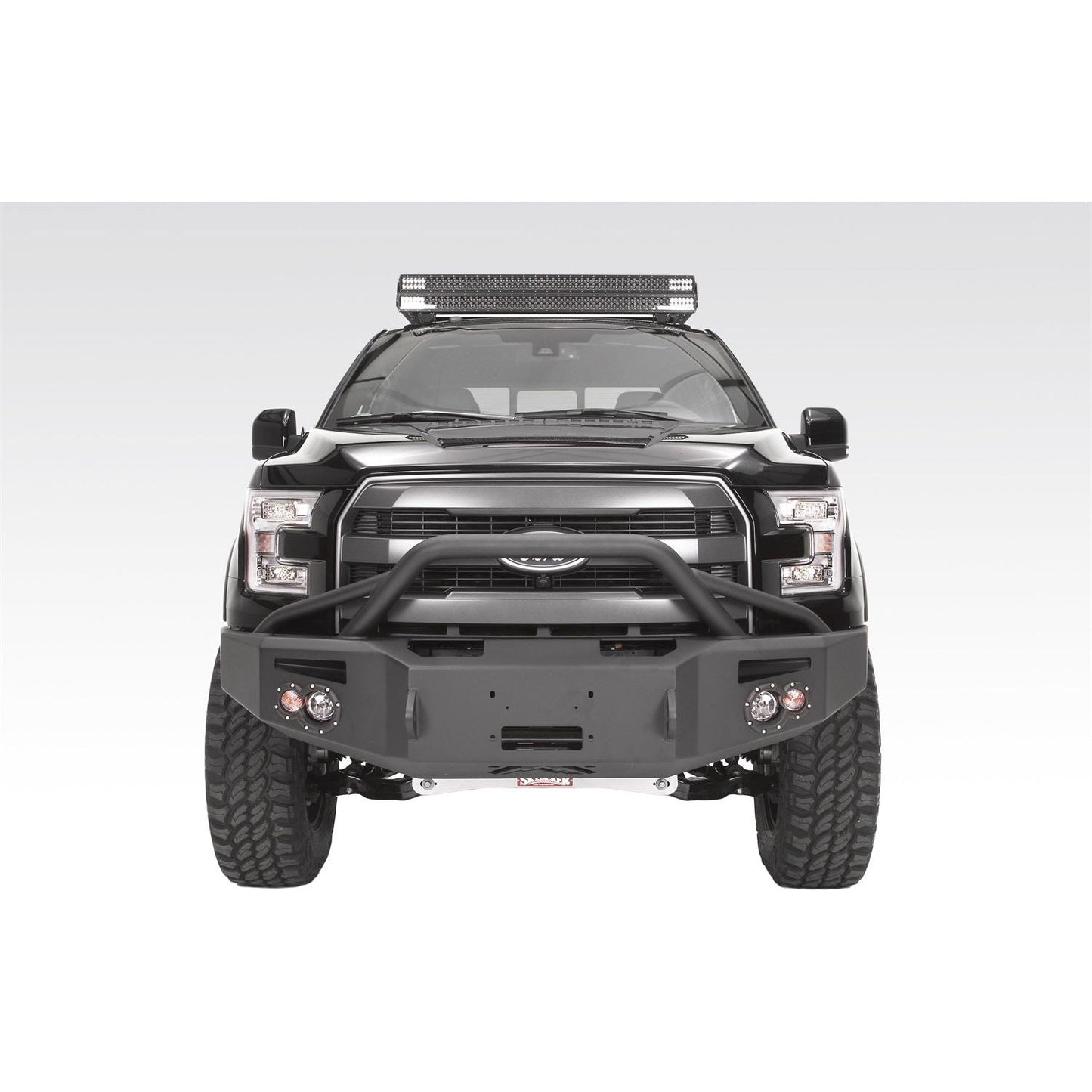 Fab Fours Premium Heavy Duty Winch Front Bumper 2 Stage Black Powder Coated w/Pre-Runner Grill Guard Incl. 1 in. D-Ring Mounts/Light Cut-Outs w/Hella 90mm Fog Lamps/60mm Turn Signals l FF15-H3252-1
