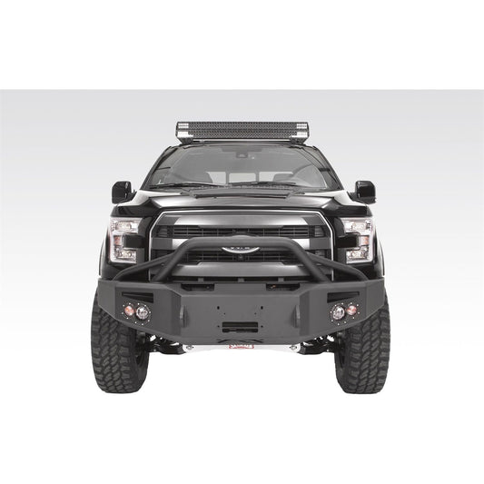 Fab Fours Premium Heavy Duty Winch Front Bumper 2 Stage Black Powder Coated w/Pre-Runner Grill Guard Incl. 1 in. D-Ring Mounts/Light Cut-Outs w/Hella 90mm Fog Lamps/60mm Turn Signals l FF15-H3252-1