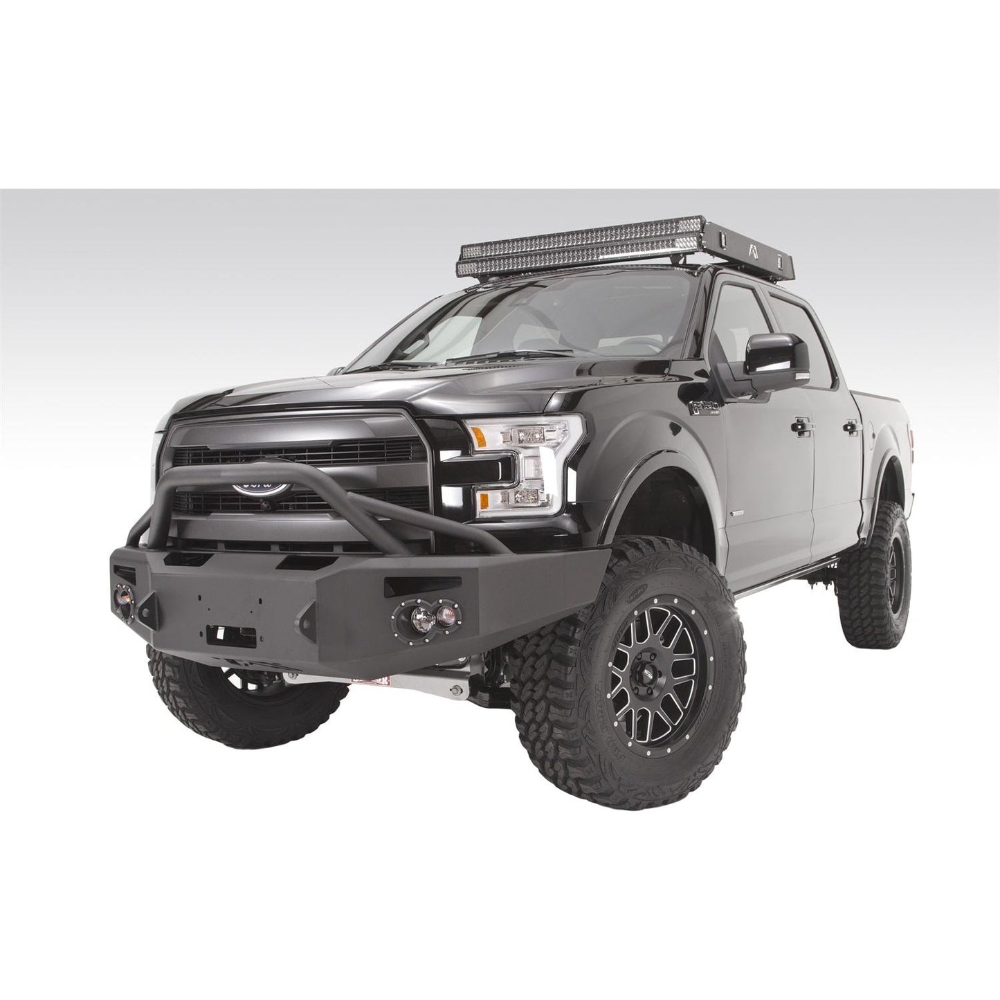 Fab Fours Premium Heavy Duty Winch Front Bumper 2 Stage Black Powder Coated w/Pre-Runner Grill Guard Incl. 1 in. D-Ring Mounts/Light Cut-Outs w/Hella 90mm Fog Lamps/60mm Turn Signals l FF15-H3252-1