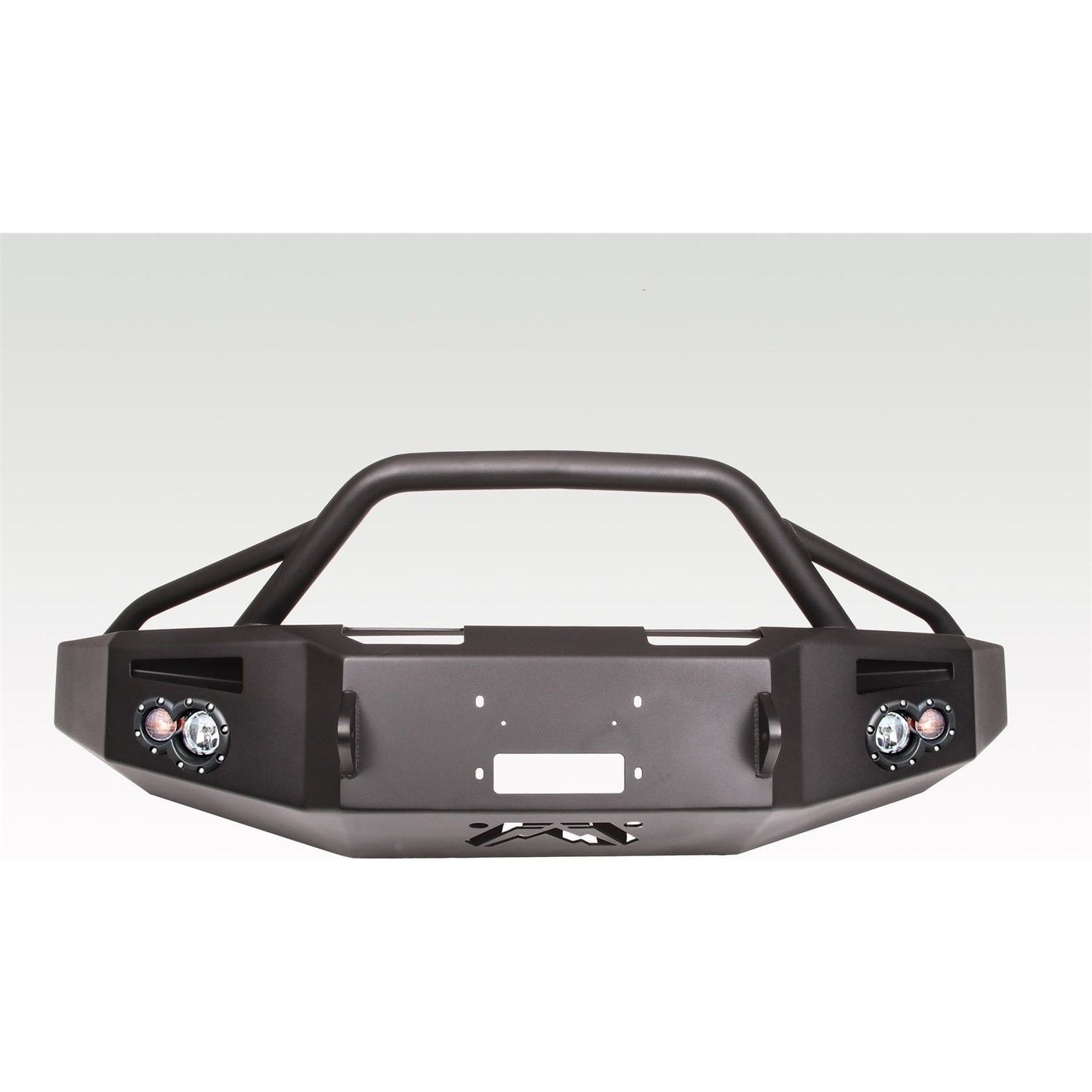 Fab Fours Premium Heavy Duty Winch Front Bumper 2 Stage Black Powder Coated w/Pre-Runner Grill Guard Incl. 1 in. D-Ring Mounts/Light Cut-Outs w/Hella 90mm Fog Lamps/60mm Turn Signals l FF15-H3252-1