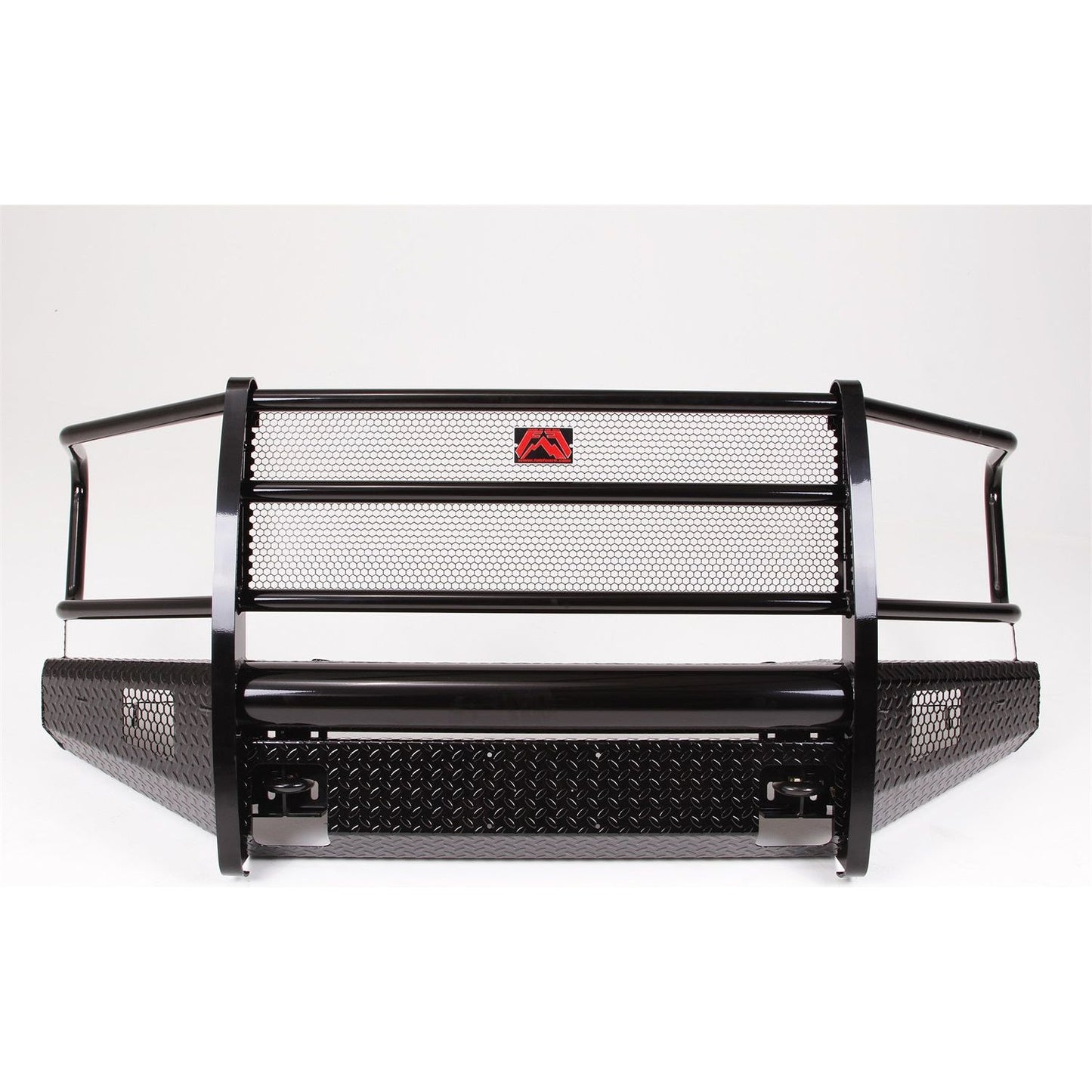 Fab Fours Black Steel Front Bumper 2 Stage Black Powder Coated w/Full Grill Guard And Tow Hooks l FF15-K3250-1