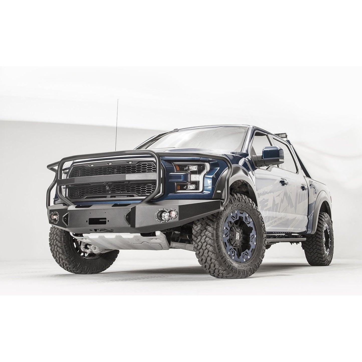 Fab Fours Premium Winch Front Bumper 2 Stage Black Powder Coated w/Full Grill Guard l FF17-H4350-1