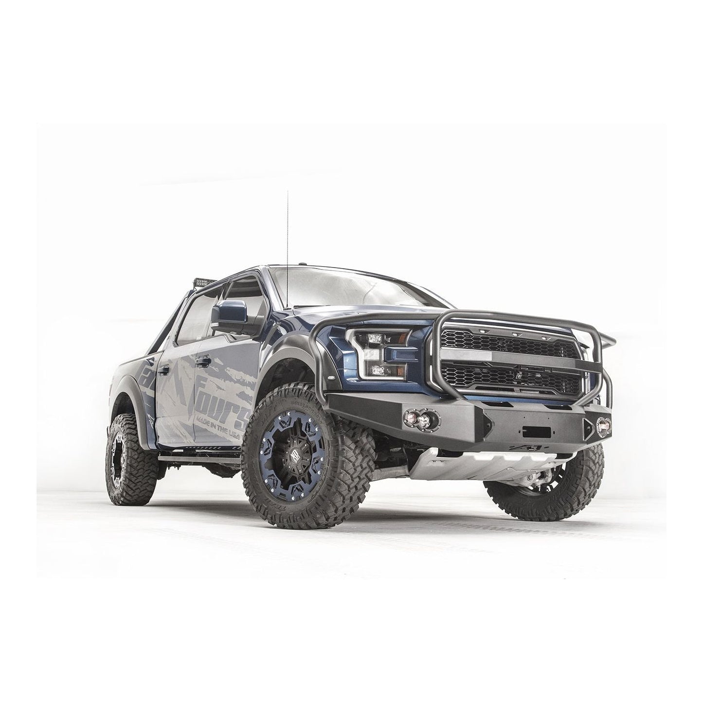 Fab Fours Premium Winch Front Bumper 2 Stage Black Powder Coated w/Full Grill Guard l FF17-H4350-1