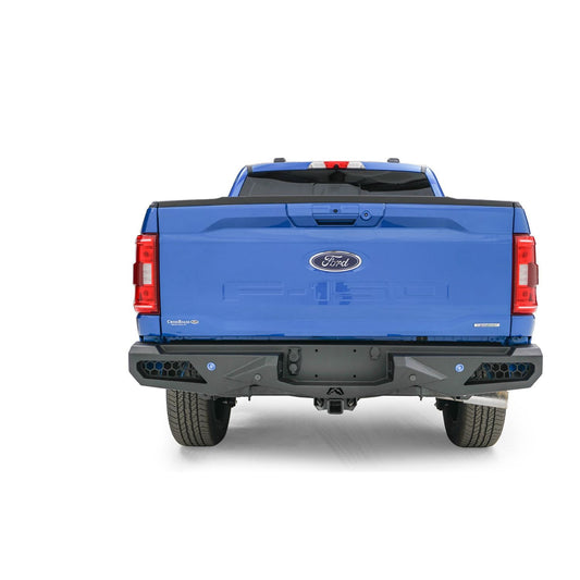 Fab Fours Vengeance Rear Bumper 2 Stage Black Powder Coat w/Predrilled Sensor Holes Compatible w/[2] 3X3 LED Cubes on Either Side or [2] SR 6 in. Light Bars l FF21-E5051-1