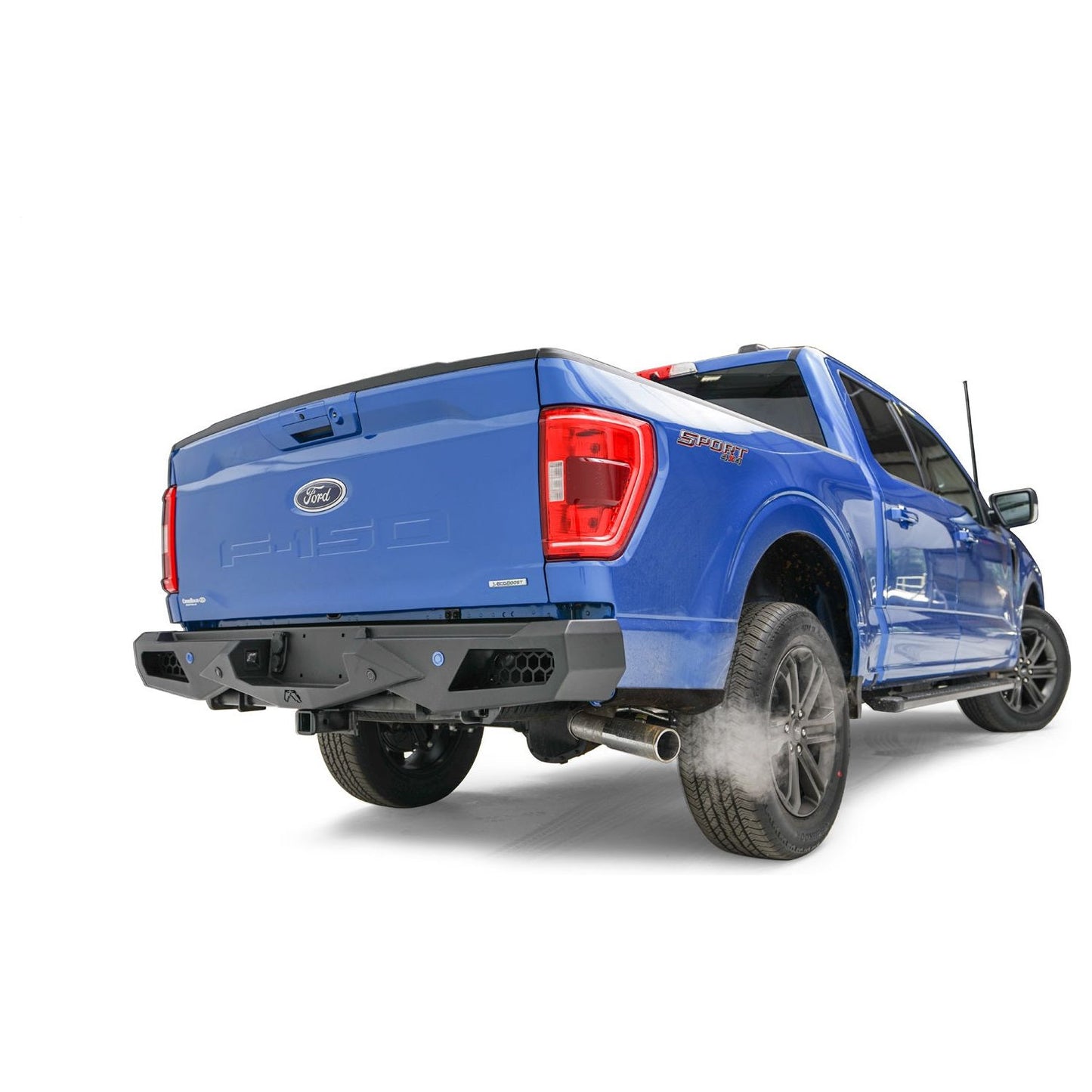 Fab Fours Vengeance Rear Bumper 2 Stage Black Powder Coat w/Predrilled Sensor Holes Compatible w/[2] 3X3 LED Cubes on Either Side or [2] SR 6 in. Light Bars l FF21-E5051-1