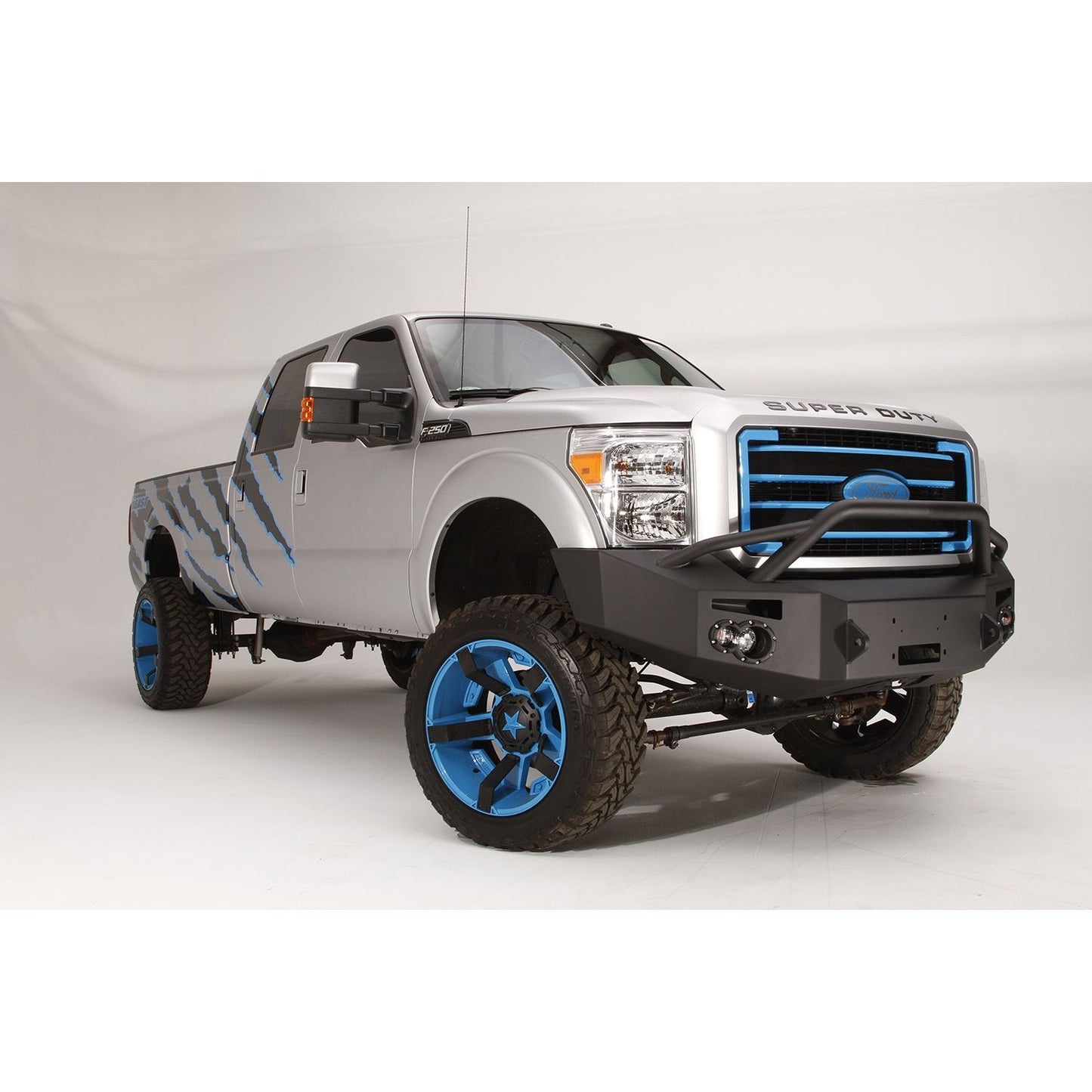 Fab Fours Premium Heavy Duty Winch Front Bumper 2 Stage Black Powder Coated w/Pre-Runner Grill Guard Incl. 1in. D-Ring Mts./Light Cut-Outs w/Hella 90mm Fog Lamps/60mm Turn Signals l FS11-A2552-1