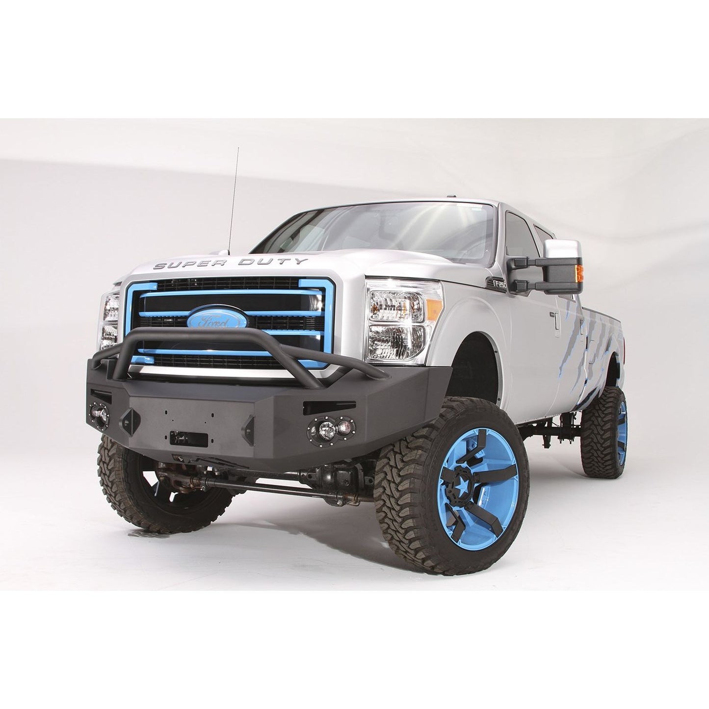 Fab Fours Premium Heavy Duty Winch Front Bumper 2 Stage Black Powder Coated w/Pre-Runner Grill Guard Incl. 1in. D-Ring Mts./Light Cut-Outs w/Hella 90mm Fog Lamps/60mm Turn Signals l FS11-A2552-1