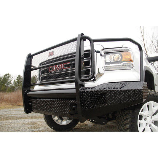 Fab Fours Black Steel Front Ranch Bumper 2 Stage Black Powder Coated w/Full Grill Guard Incl. Light Cut-Outs l GM07-K2160-1
