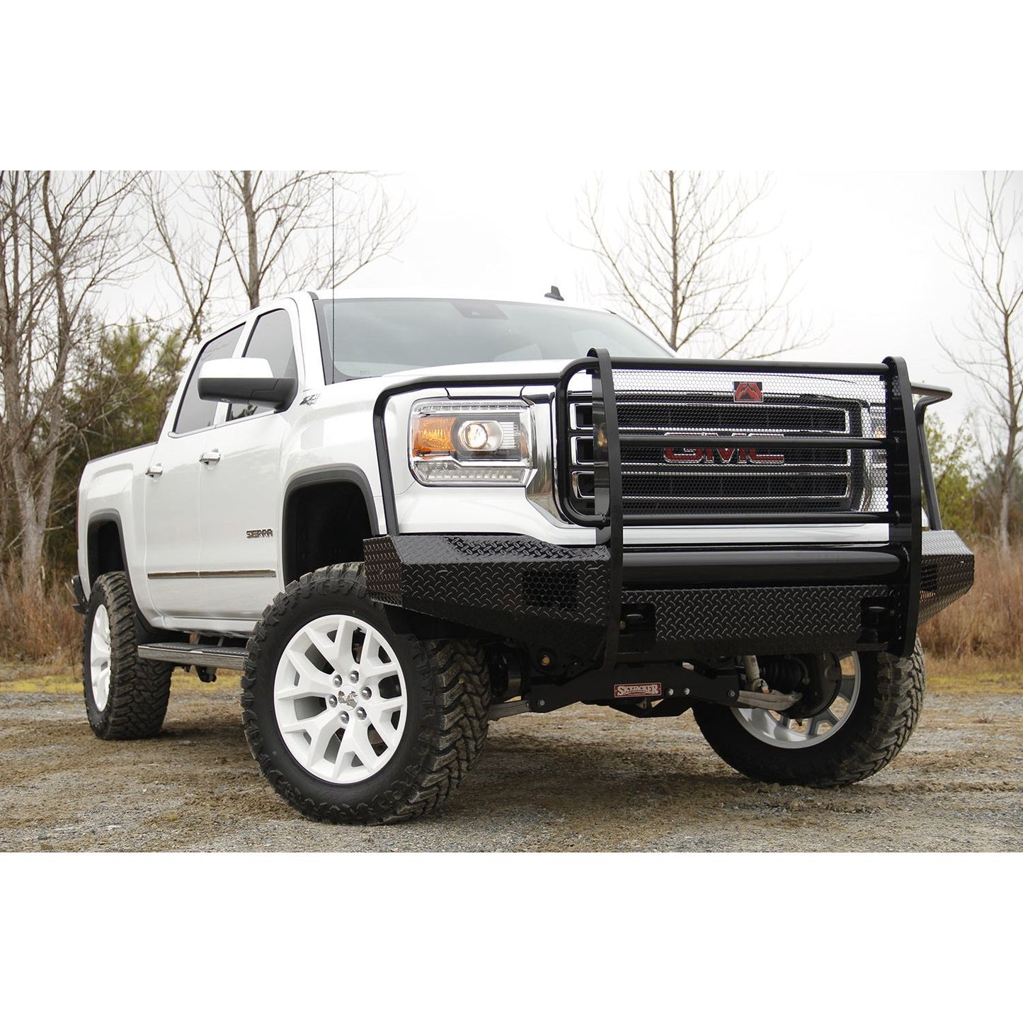 Fab Fours Black Steel Front Ranch Bumper 2 Stage Black Powder Coated w/Full Grill Guard Incl. Light Cut-Outs l GM07-K2160-1
