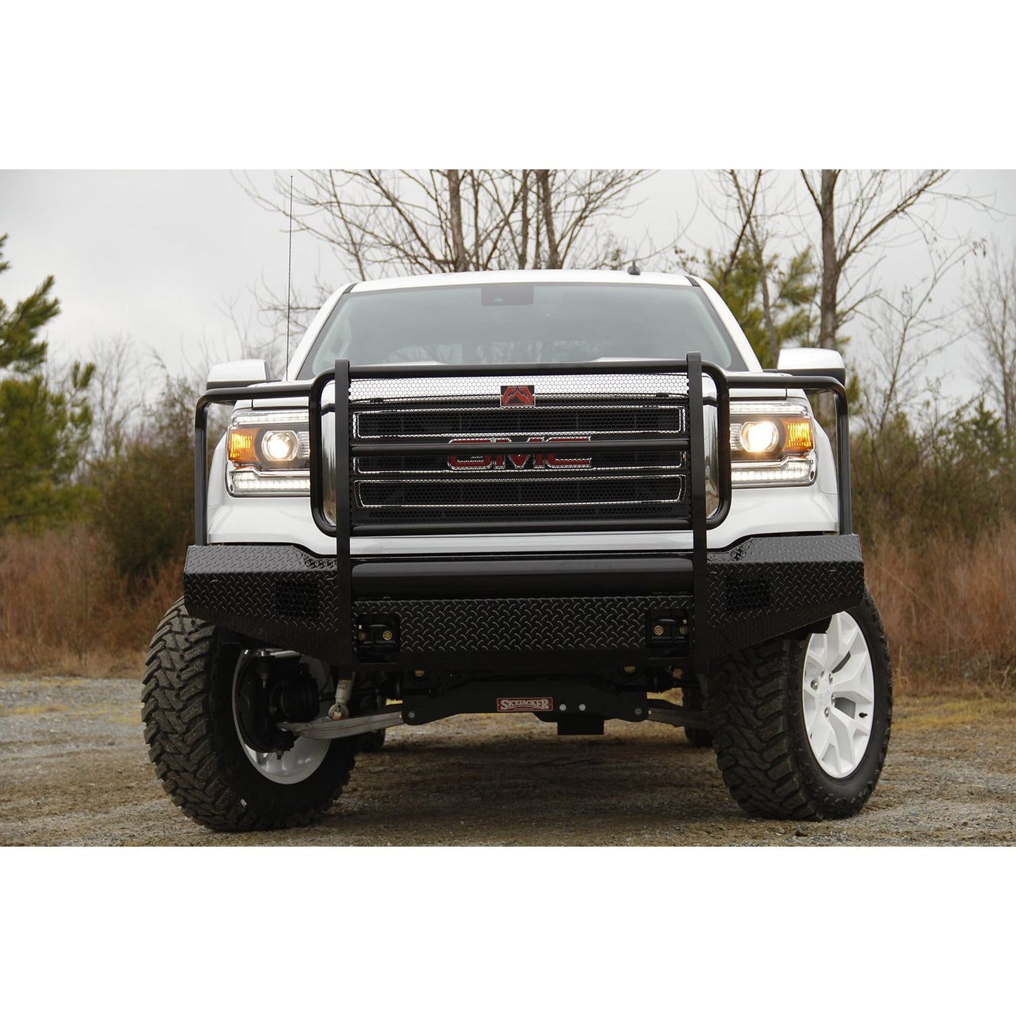 Fab Fours Black Steel Front Ranch Bumper 2 Stage Black Powder Coated w/Full Grill Guard Incl. Light Cut-Outs l GM07-K2160-1