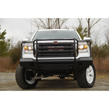 Fab Fours Black Steel Front Ranch Bumper 2 Stage Black Powder Coated w/Full Grill Guard Incl. Light Cut-Outs l GM07-K2160-1