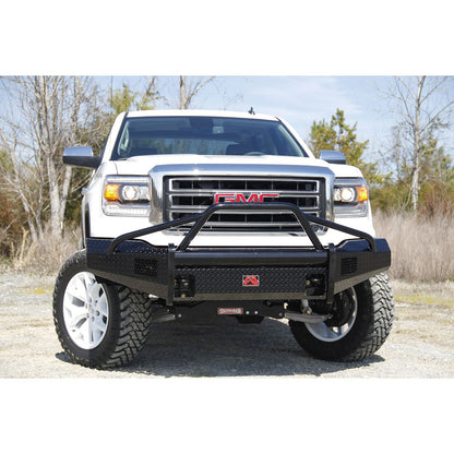 Fab Fours Black Steel Front Ranch Bumper 2 Stage Black Powder Coated w/Pre-Runner Grill Guard Incl. Light Cut-Outs l GM07-K2162-1