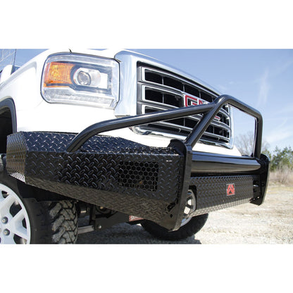 Fab Fours Black Steel Front Ranch Bumper 2 Stage Black Powder Coated w/Pre-Runner Grill Guard Incl. Light Cut-Outs l GM07-K2162-1