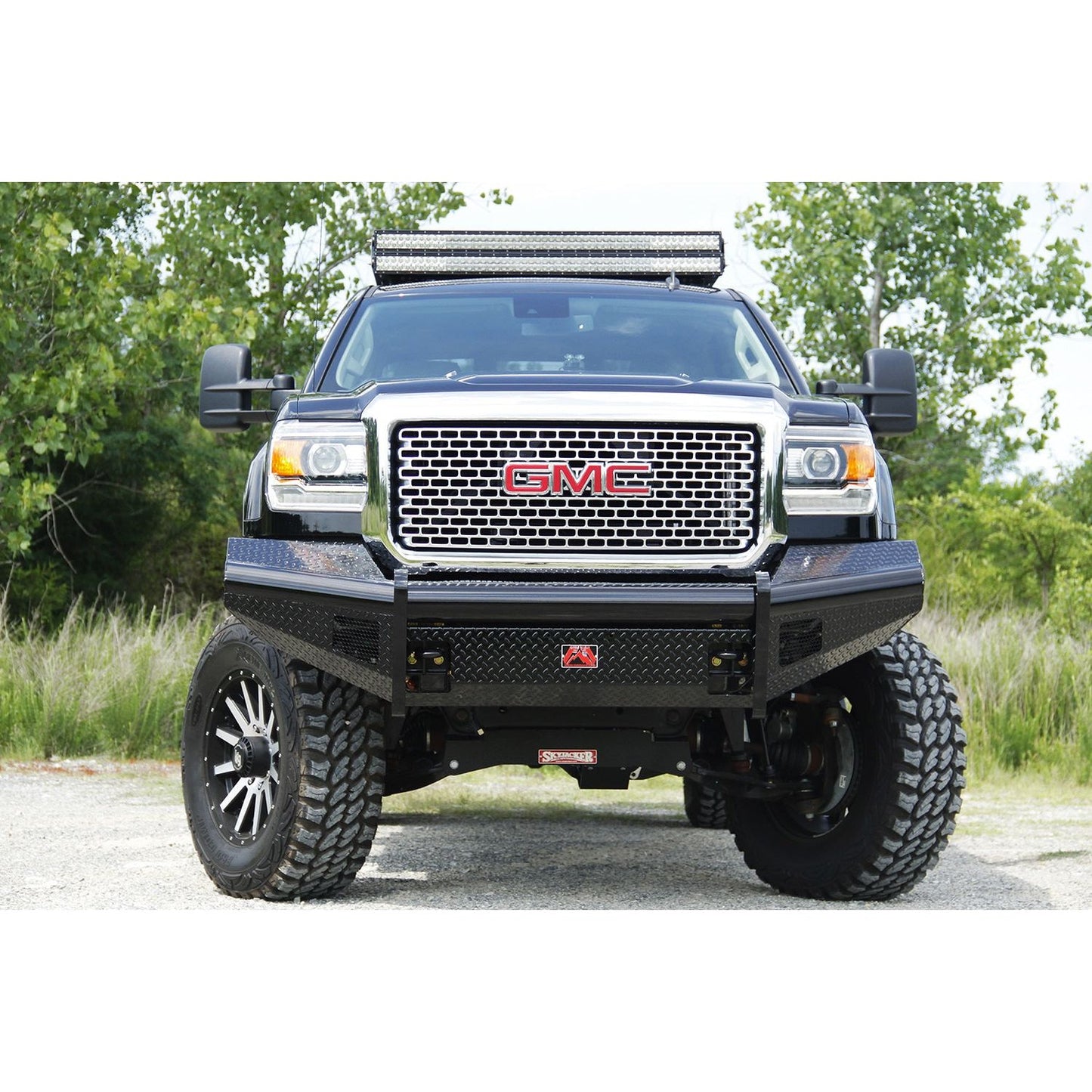 Fab Fours Black Steel Front Ranch Bumper 2 Stage Black Powder Coated w/o Full Grill Guard Incl. Light Cut-Outs l GM08-S2161-1
