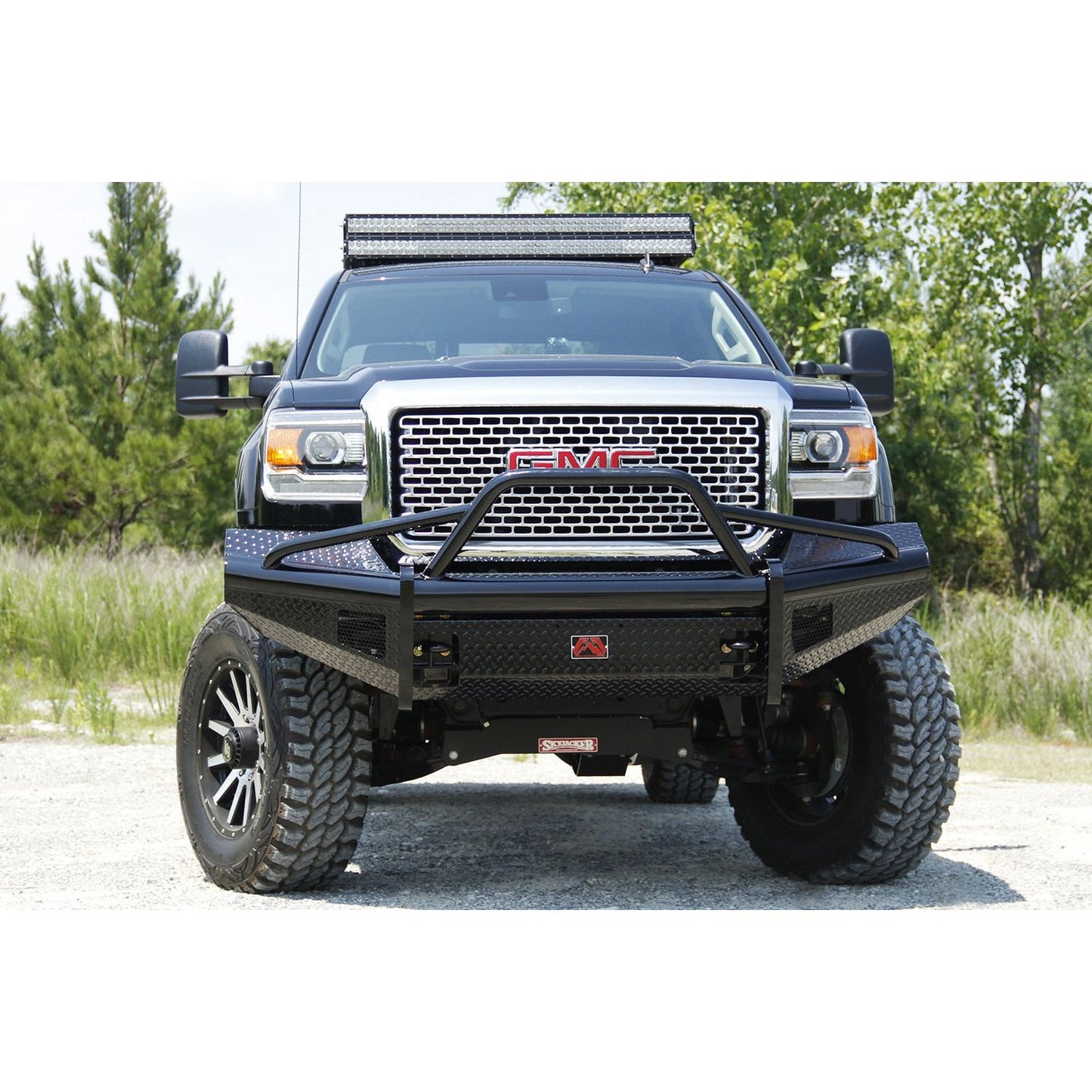 Fab Fours Black Steel Front Ranch Bumper 2 Stage Black Powder Coated w/Pre-Runner Grill Guard Incl. Light Cut-Outs l GM08-S2162-1