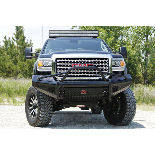 Fab Fours Black Steel Front Ranch Bumper 2 Stage Black Powder Coated w/Pre-Runner Grill Guard Incl. Light Cut-Outs l GM08-S2162-1