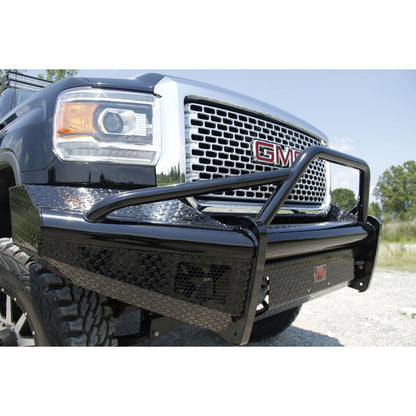 Fab Fours Black Steel Front Ranch Bumper 2 Stage Black Powder Coated w/Pre-Runner Grill Guard Incl. Light Cut-Outs l GM08-S2162-1