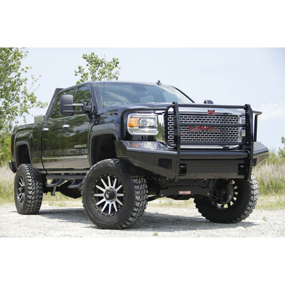 Fab Fours Black Steel Front Ranch Bumper 2 Stage Black Powder Coated w/Full Grill Guard Incl. Light Cut-Outs l GM11-S2860-1