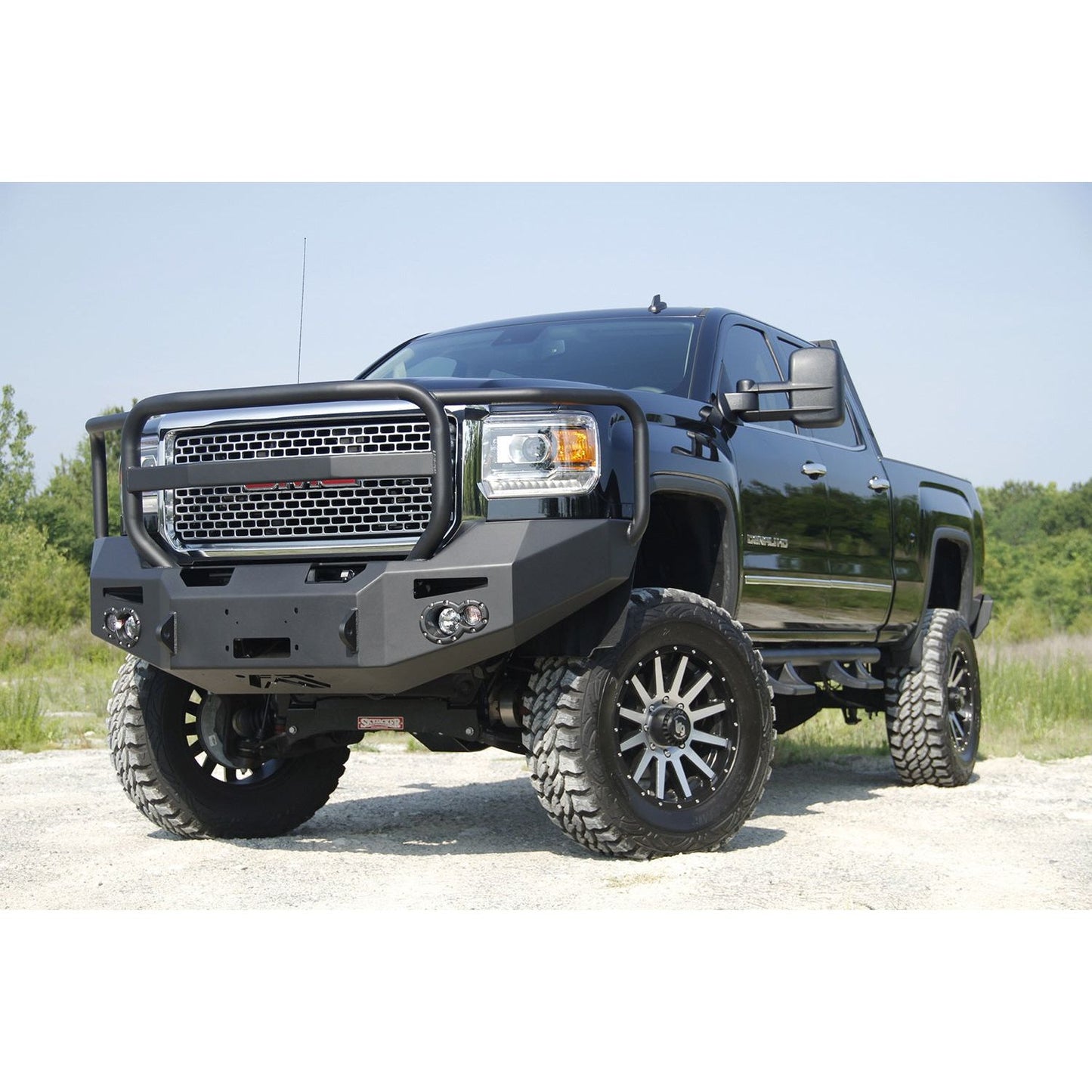 Fab Fours Premium Heavy Duty Winch Front Bumper 2 Stage Black Powder Coated w/Full Grill Guard Incl. Fog And Turn Lights Air Ducts D-Ring Mounts l GM14-A3150-1