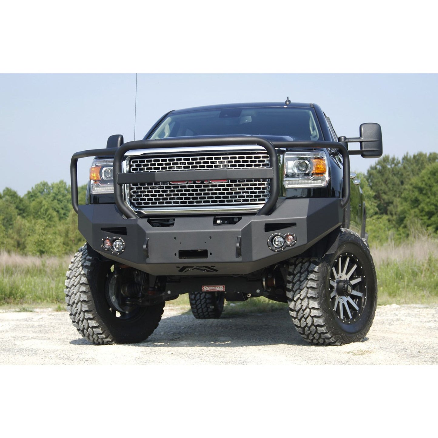 Fab Fours Premium Heavy Duty Winch Front Bumper 2 Stage Black Powder Coated w/Full Grill Guard Incl. Fog And Turn Lights Air Ducts D-Ring Mounts l GM14-A3150-1