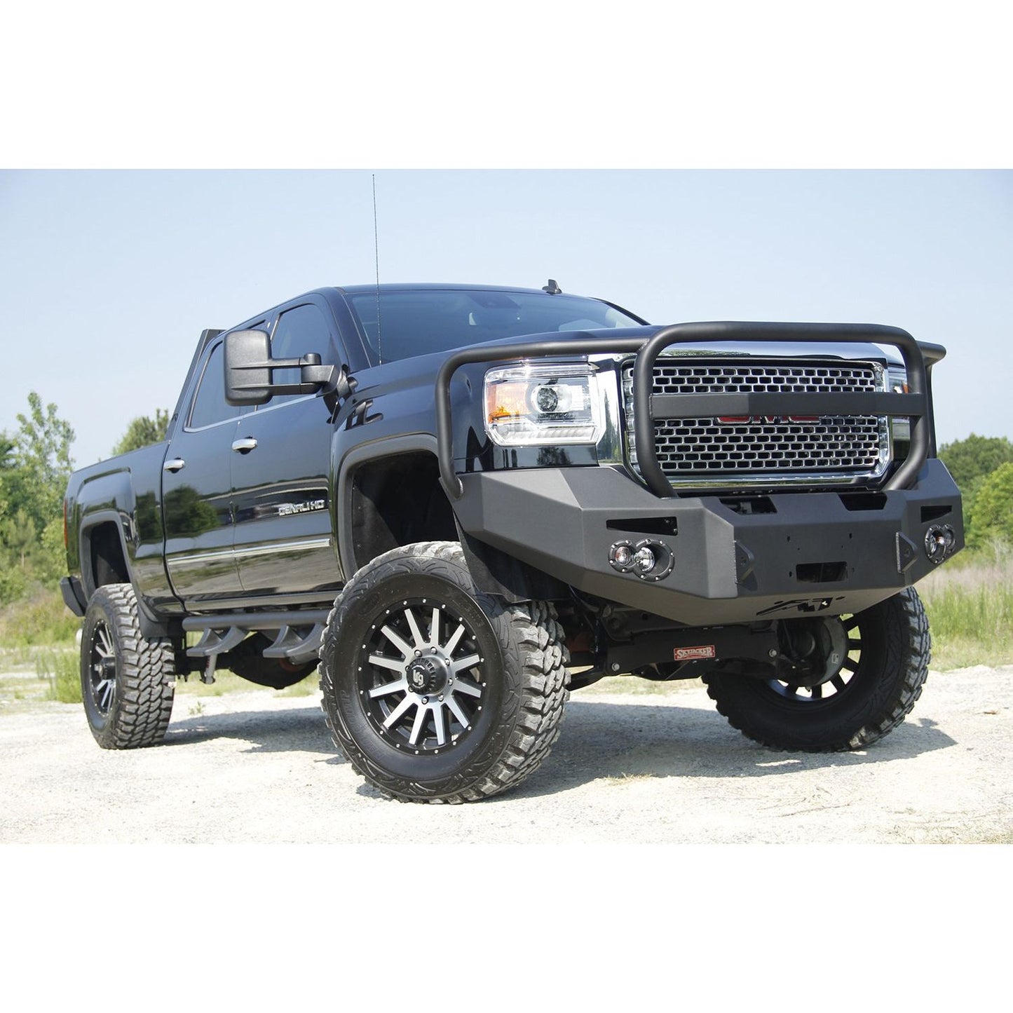 Fab Fours Premium Heavy Duty Winch Front Bumper 2 Stage Black Powder Coated w/Full Grill Guard Incl. Fog And Turn Lights Air Ducts D-Ring Mounts l GM14-A3150-1
