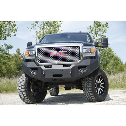 Fab Fours Premium Heavy Duty Winch Front Bumper 2 Stage Black Powder Coated w/o Grill Guard Incl. Fog And Turn Lights Air Ducts D-Ring Mounts l GM14-A3151-1
