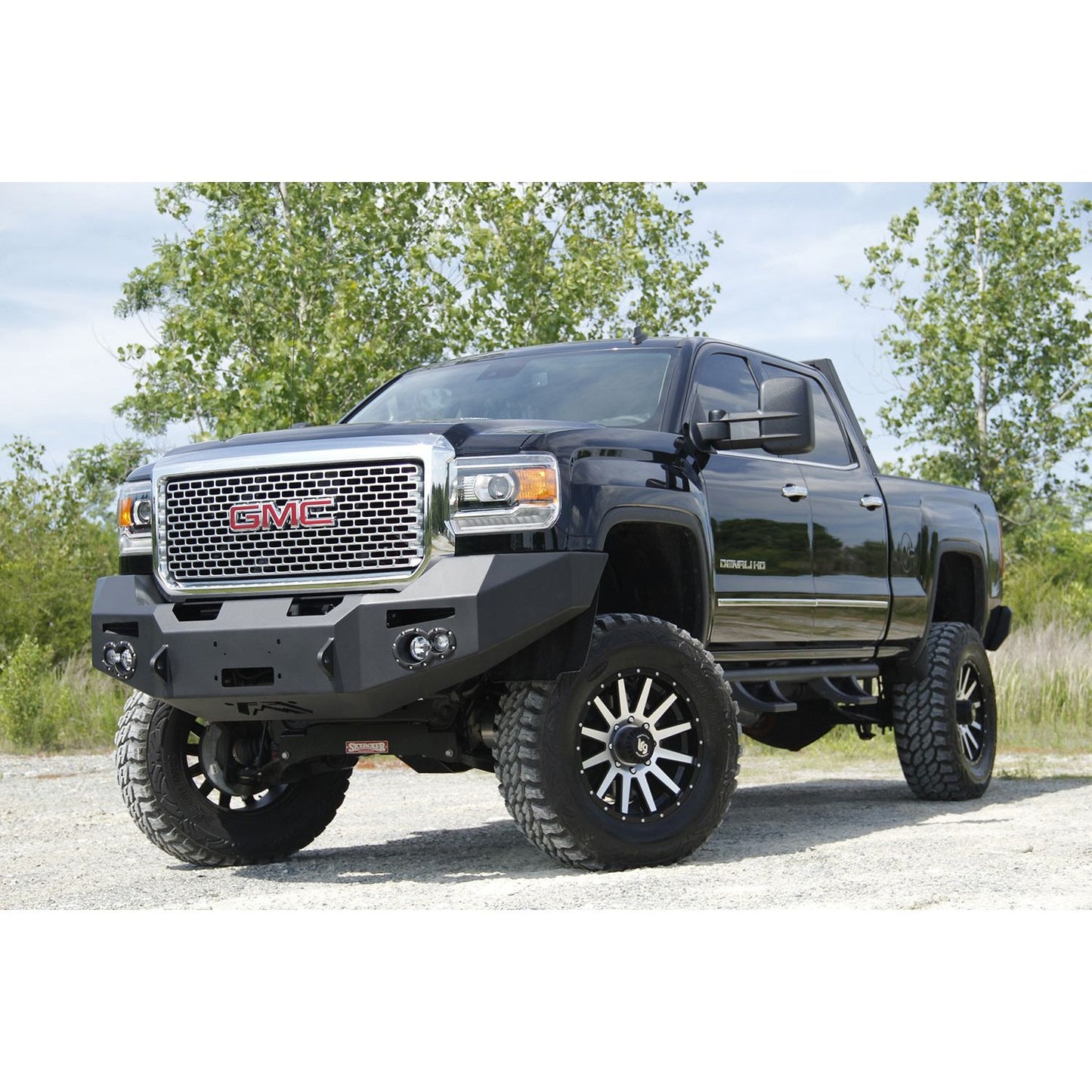 Fab Fours Premium Heavy Duty Winch Front Bumper 2 Stage Black Powder Coated w/o Grill Guard Incl. Fog And Turn Lights Air Ducts D-Ring Mounts l GM14-A3151-1