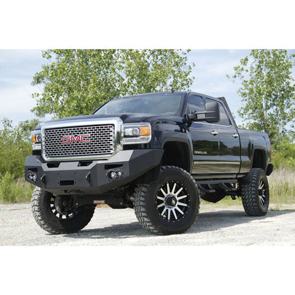 Fab Fours Premium Heavy Duty Winch Front Bumper 2 Stage Black Powder Coated w/o Grill Guard Incl. Fog And Turn Lights Air Ducts D-Ring Mounts l GM14-A3151-1