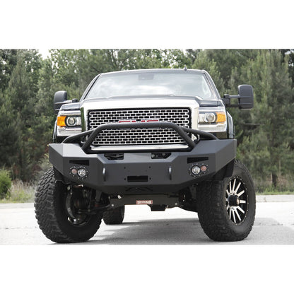 Fab Fours Premium Heavy Duty Winch Front Bumper 2 Stage Black Powder Coated w/Pre-Runner Grill Guard Incl. Fog And Turn Lights Air Ducts D-Ring Mounts l GM14-A3152-1