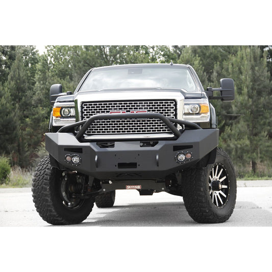 Fab Fours Premium Heavy Duty Winch Front Bumper 2 Stage Black Powder Coated w/Pre-Runner Grill Guard Incl. Fog And Turn Lights Air Ducts D-Ring Mounts l GM14-A3152-1