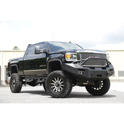 Fab Fours Premium Heavy Duty Winch Front Bumper 2 Stage Black Powder Coated w/Pre-Runner Grill Guard Incl. Fog And Turn Lights Air Ducts D-Ring Mounts l GM14-A3152-1