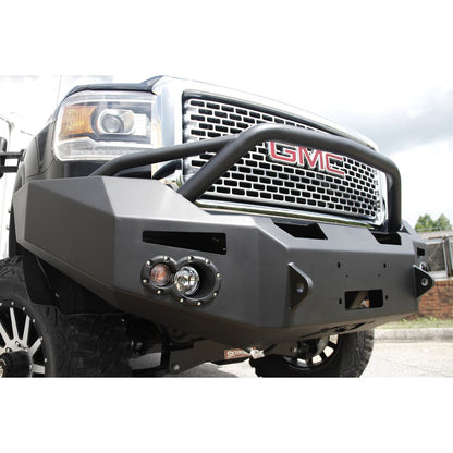 Fab Fours Premium Heavy Duty Winch Front Bumper 2 Stage Black Powder Coated w/Pre-Runner Grill Guard Incl. Fog And Turn Lights Air Ducts D-Ring Mounts l GM14-A3152-1
