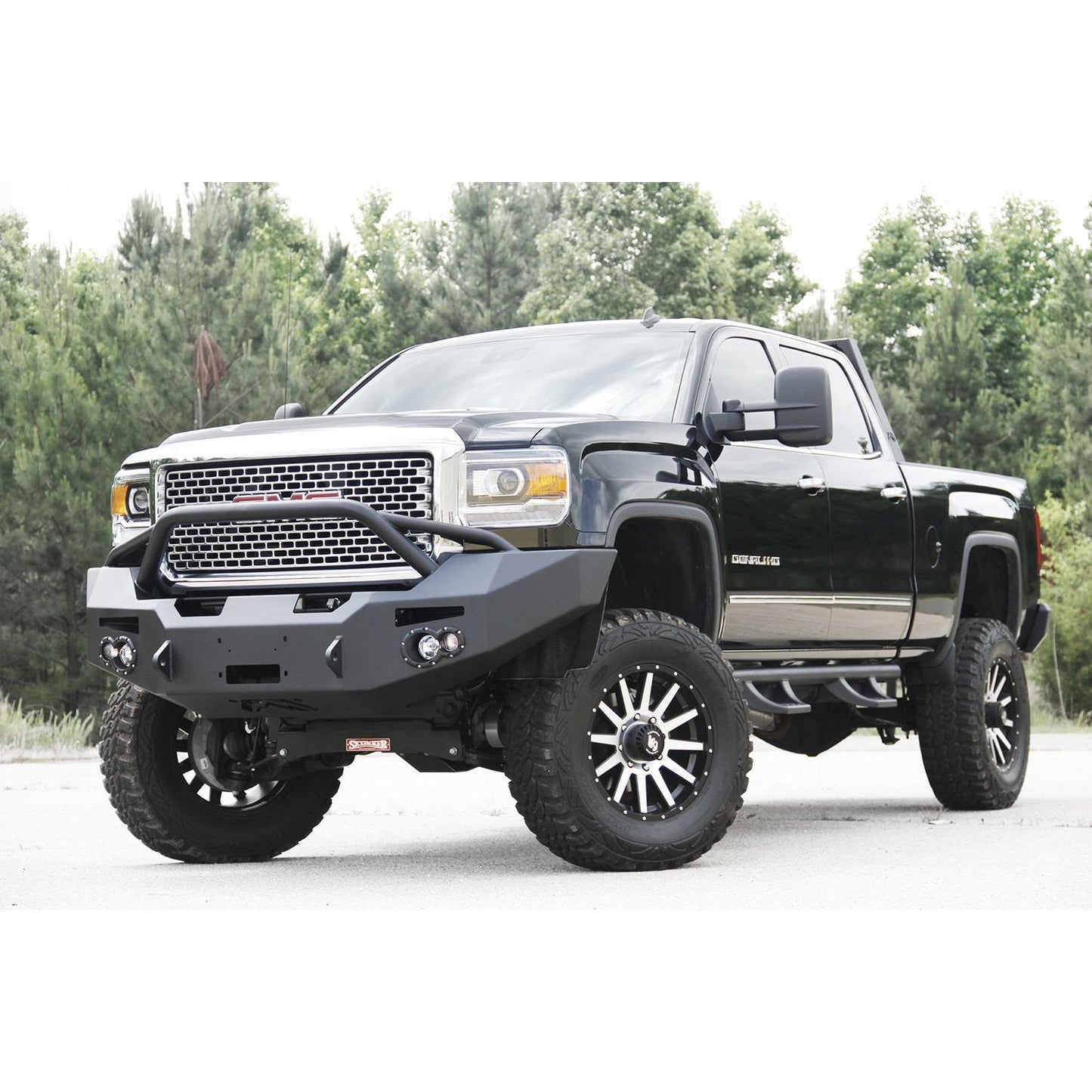 Fab Fours Premium Heavy Duty Winch Front Bumper 2 Stage Black Powder Coated w/Pre-Runner Grill Guard Incl. Fog And Turn Lights Air Ducts D-Ring Mounts l GM14-A3152-1