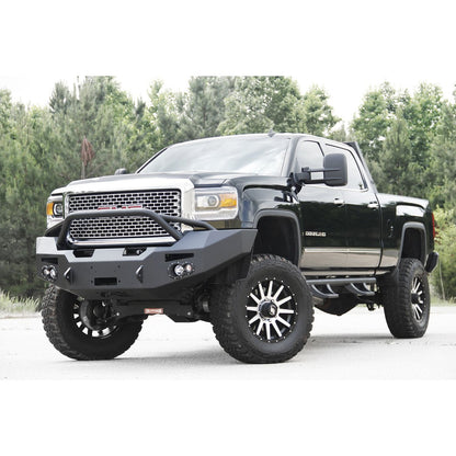 Fab Fours Premium Heavy Duty Winch Front Bumper 2 Stage Black Powder Coated w/Pre-Runner Grill Guard Incl. Fog And Turn Lights Air Ducts D-Ring Mounts l GM14-A3152-1