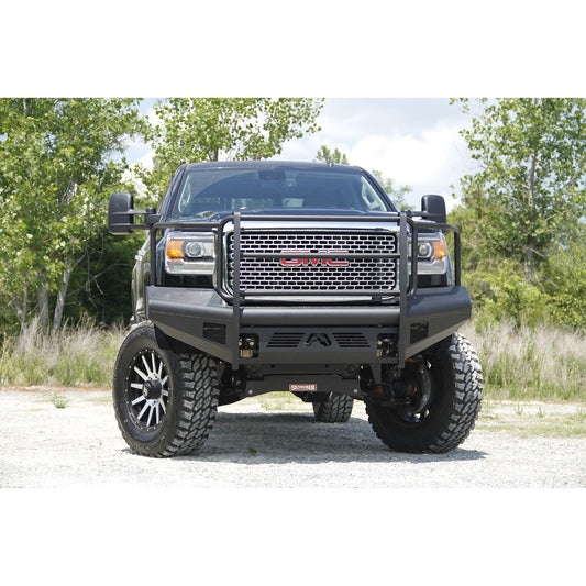 Fab Fours Elite Front Ranch Bumper 2 Stage Black Powder Coated w/Full Grill Guard And Tow Hooks l GM14-Q3160-1