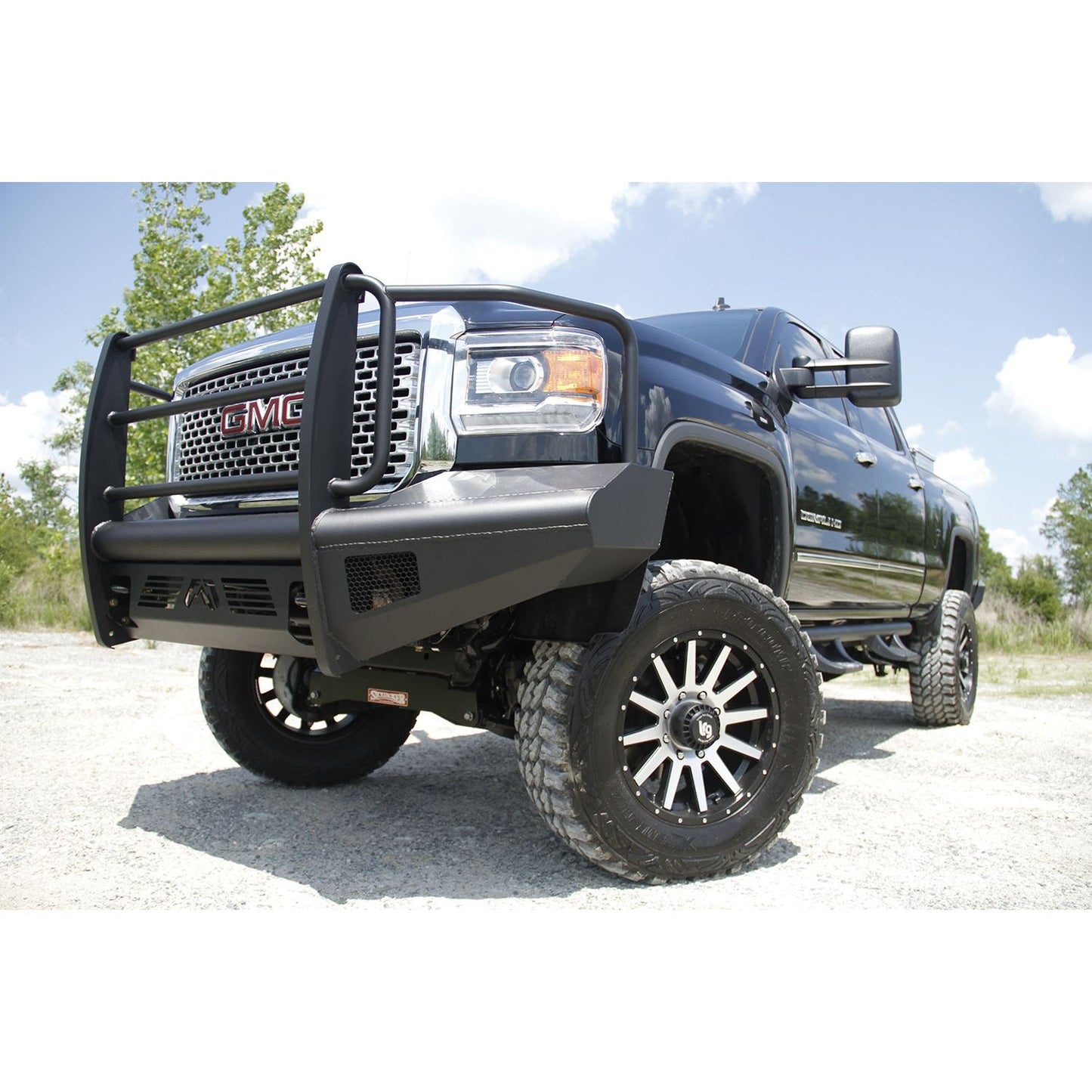 Fab Fours Elite Front Ranch Bumper 2 Stage Black Powder Coated w/Full Grill Guard And Tow Hooks l GM14-Q3160-1