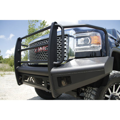 Fab Fours Elite Front Ranch Bumper 2 Stage Black Powder Coated w/Full Grill Guard And Tow Hooks l GM14-Q3160-1