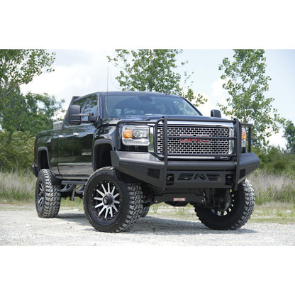 Fab Fours Elite Front Ranch Bumper 2 Stage Black Powder Coated w/Full Grill Guard And Tow Hooks l GM14-Q3160-1