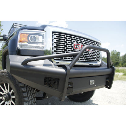 Fab Fours Elite Front Ranch Bumper 2 Stage Black Powder Coated w/Pre-Runner Grill Guard And Tow Hooks l GM14-Q3162-1