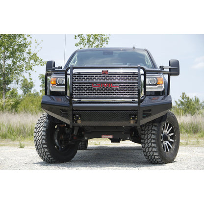 Fab Fours Black Steel Front Ranch Bumper 2 Stage Black Powder Coated w/Full Grill Guard And Tow Hooks l GM14-S3160-1