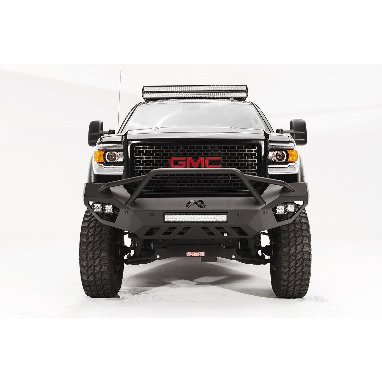 Fab Fours Vengeance Front Bumper 2 Stage Black Powder Coated Sensor Bumper Pre-Runner Guard l GM15-V3152-1