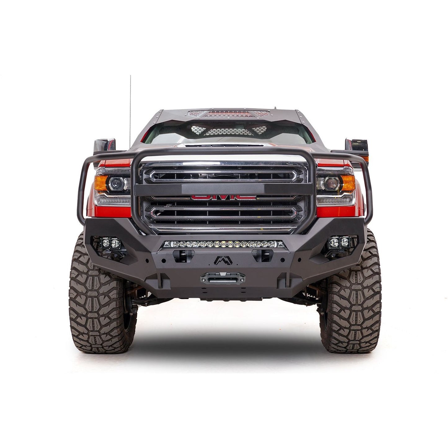 Fab Fours Matrix Front Bumper 2 Stage Black Powder Coat Full Grill Guard l GM15-X2850-1